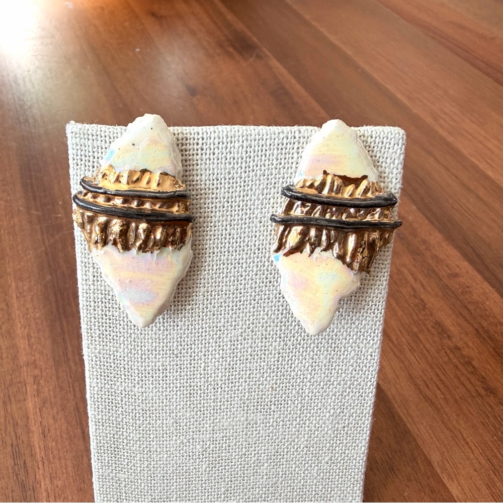 Vintage Artisan Clay Gold and Cream Earrings